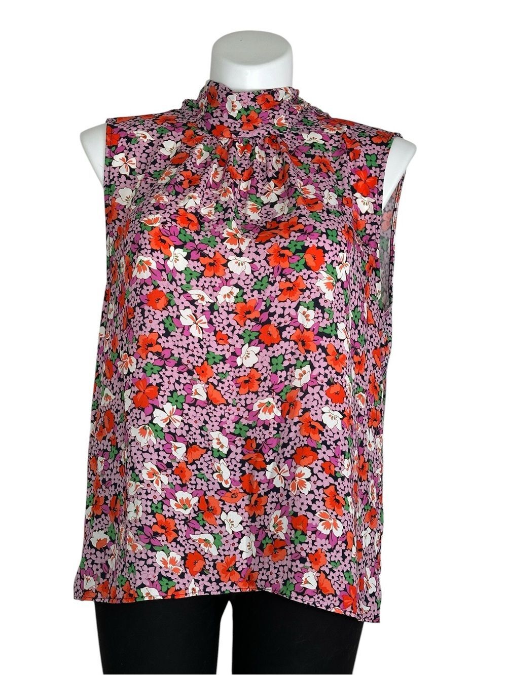 Ann Taylor Sleeveless Mock Neck Floral Top in Purple and Red XL